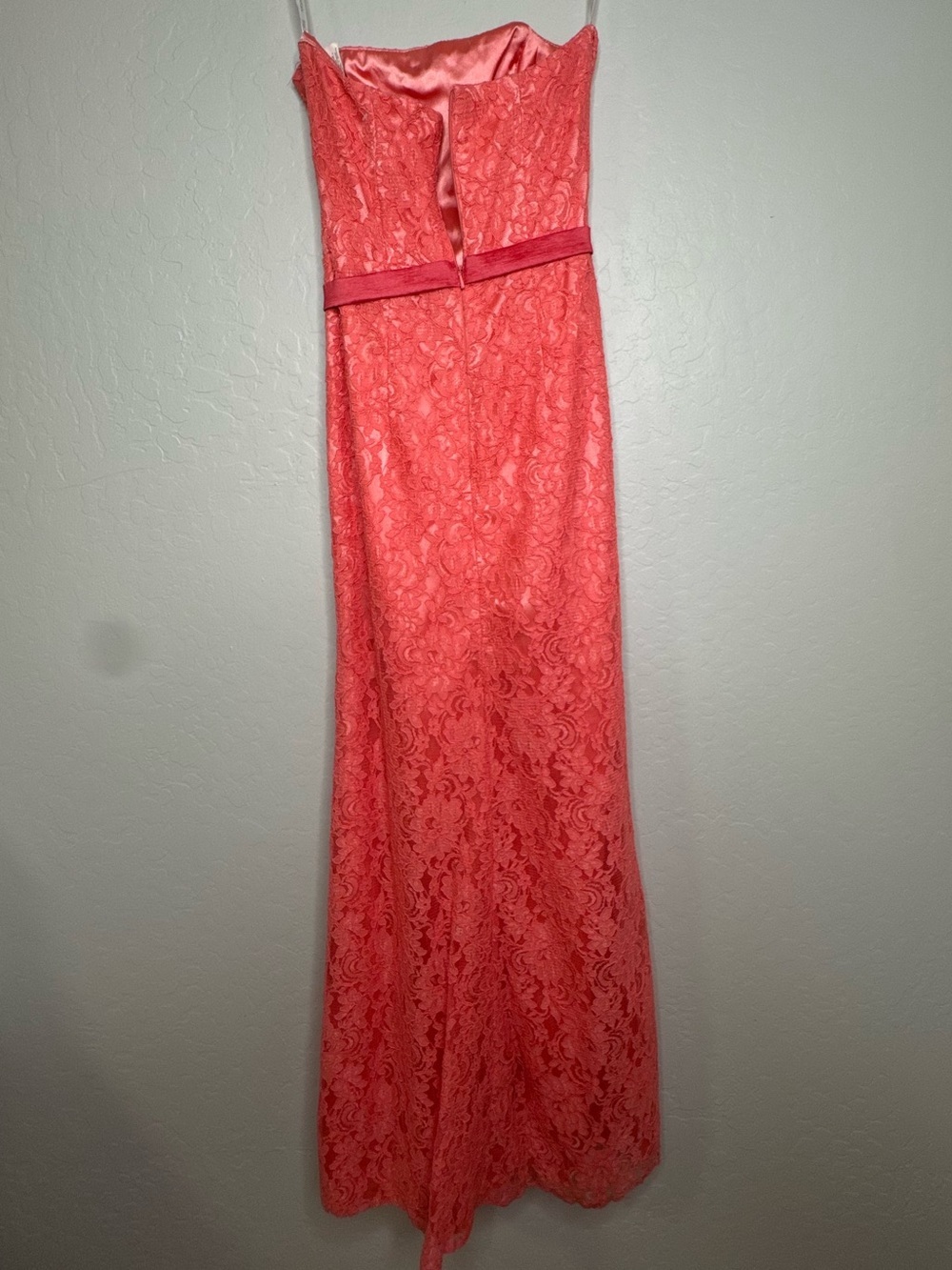 Jessica McClintock Strapless Formal Gown Coral Pink Lace Prom size 2 - Picture 7 of 12
